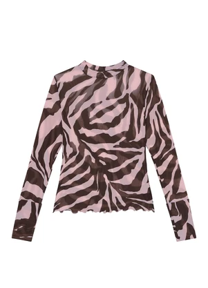 Enfim - Blusa Justa Animal Print em Tule Rosa - ENFIM