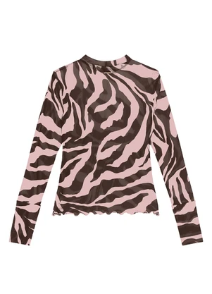 Enfim - Blusa Justa Animal Print em Tule Rosa - ENFIM
