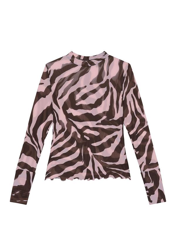 Enfim - Blusa Justa Animal Print em Tule Rosa
