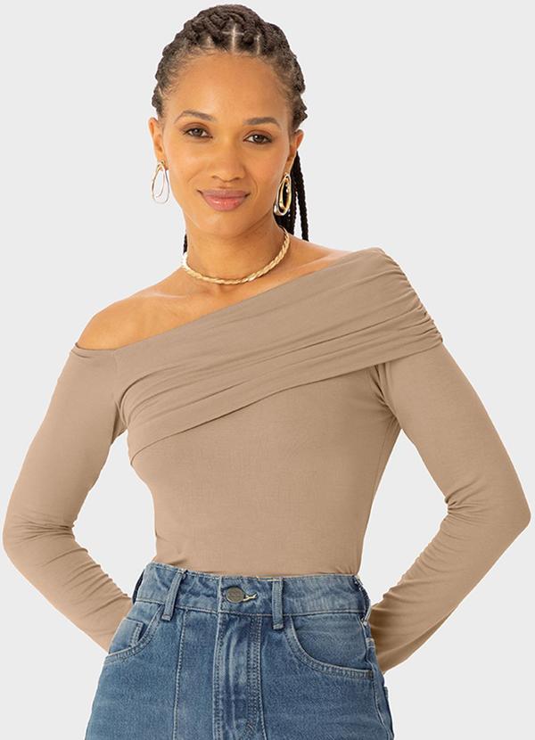 Enfim - Blusa Justa Assimétrica Bege