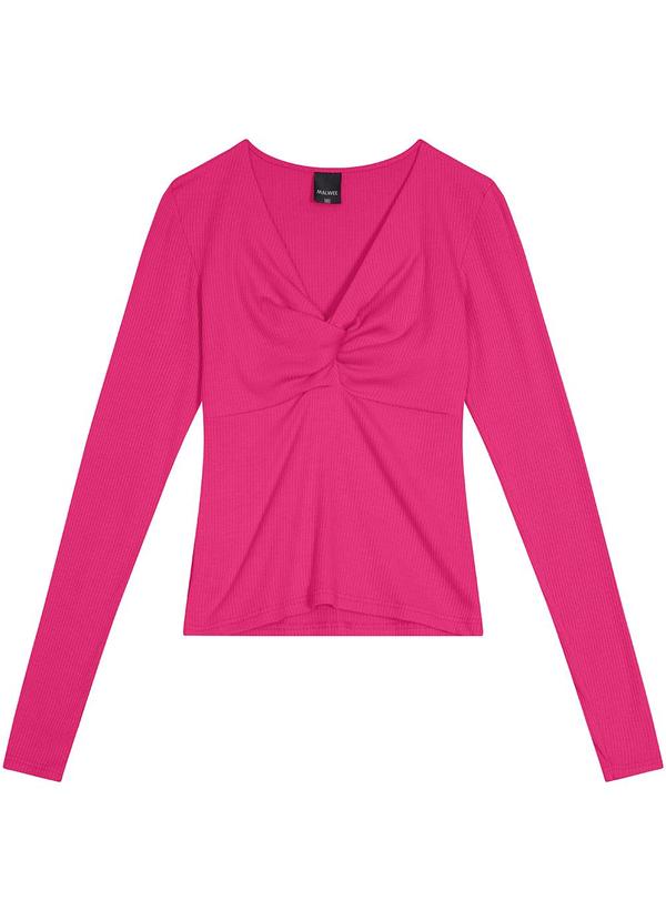 Malwee - Blusa Justa Canelada com Torção Rosa