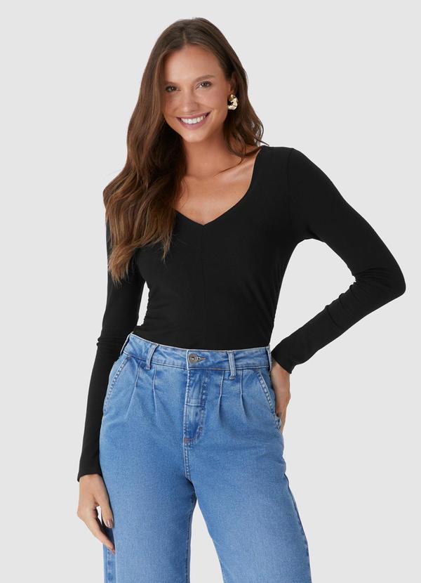 Malwee - Blusa Justa Canelada Preto