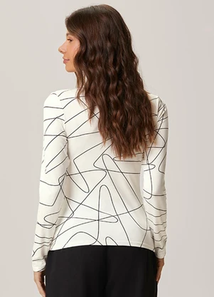 Malwee - Blusa Justa em Malha Abstrata Branco - MALWEE
