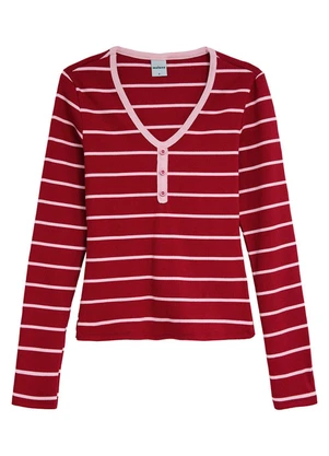 Malwee - Blusa Justa em Ribana Listrada Bordô - MALWEE