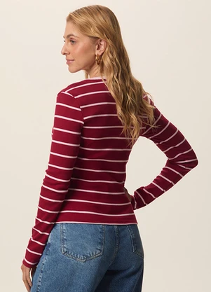 Malwee - Blusa Justa em Ribana Listrada Bordô - MALWEE