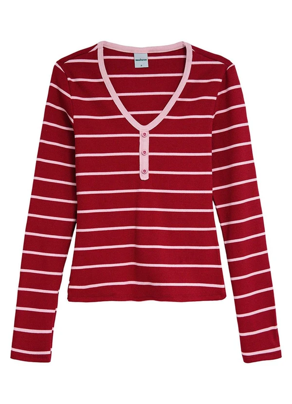 Malwee - Blusa Justa em Ribana Listrada Bordô