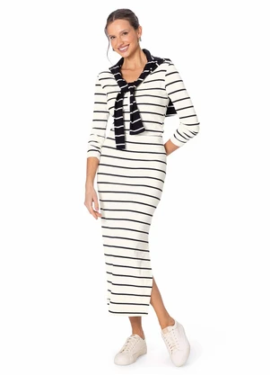 Malwee - Blusa Justa em Ribana Listrada Off White - MALWEE