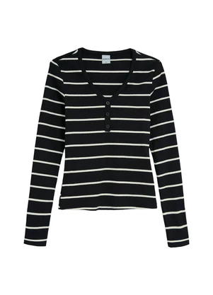 Malwee - Blusa Justa em Ribana Listrada Preto - MALWEE