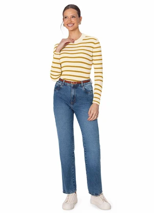 Malwee - Blusa Justa em Tricô Listrado Amarelo - MALWEE