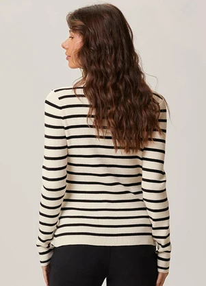 Malwee - Blusa Justa em Tricô Listrado Preto - MALWEE