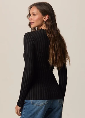 Malwee - Blusa Justa em Tricô Preto - MALWEE