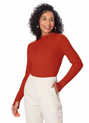 Malwee - Blusa Justa em Tricô Terracota - MALWEE