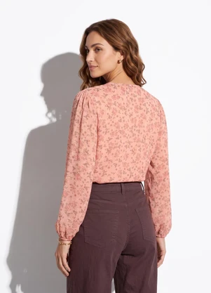 Quintess - Blusa Liberty Rosa em Crepe Plano - QUINTESS