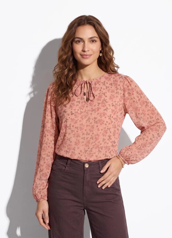 Quintess - Blusa Liberty Rosa em Crepe Plano