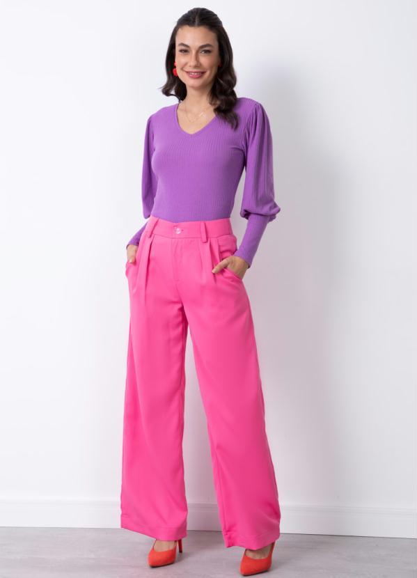 Quintess - Blusa Lilás Canelada de Punhos Largos 2