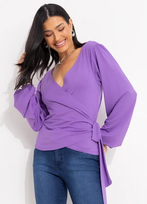 Quintess - Blusa Lilás Transpassada com Mangas Longas - QUINTESS