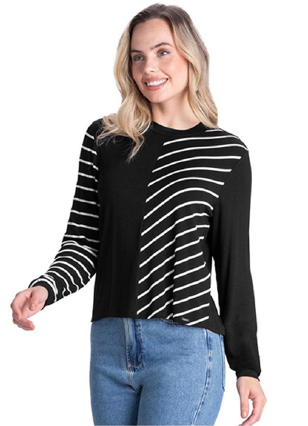 Rezzato - Blusa Listrada Assimétrica Preto
