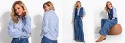 Blusa Listrada Azul em Tecido Plano
