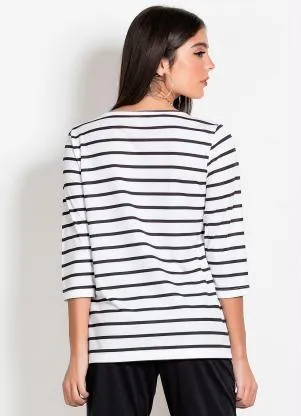 Moda Pop - Blusa Listrada com Mangas Longas - MODA POP