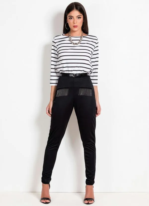 Moda Pop - Blusa Listrada com Mangas Longas 4