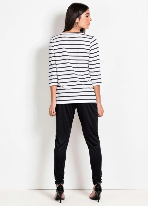 Moda Pop - Blusa Listrada com Mangas Longas 5