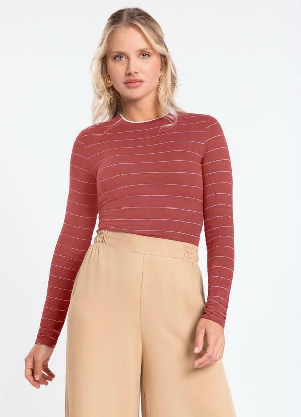 Lunender - Blusa Listrada com Retilínea Vermelho