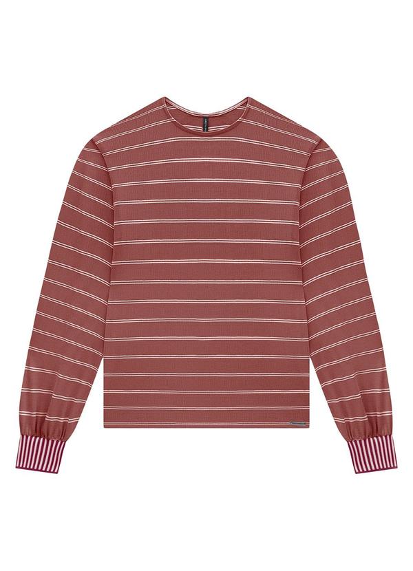 Lunender - Blusa Listrada em Malha com Retilínea Punho Bordo