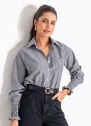 Blusa Listrada Preta em Poli�ster com Algod�o