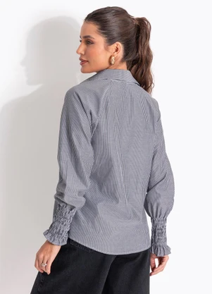 Quintess - Blusa Listrada Preta em Poliéster com Algodão - QUINTESS