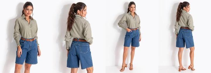 Blusa Listrada Verde em Poli�ster com Algod�o