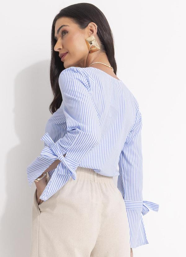 Quintess - Blusa Listrado Azul em Tricoline 8