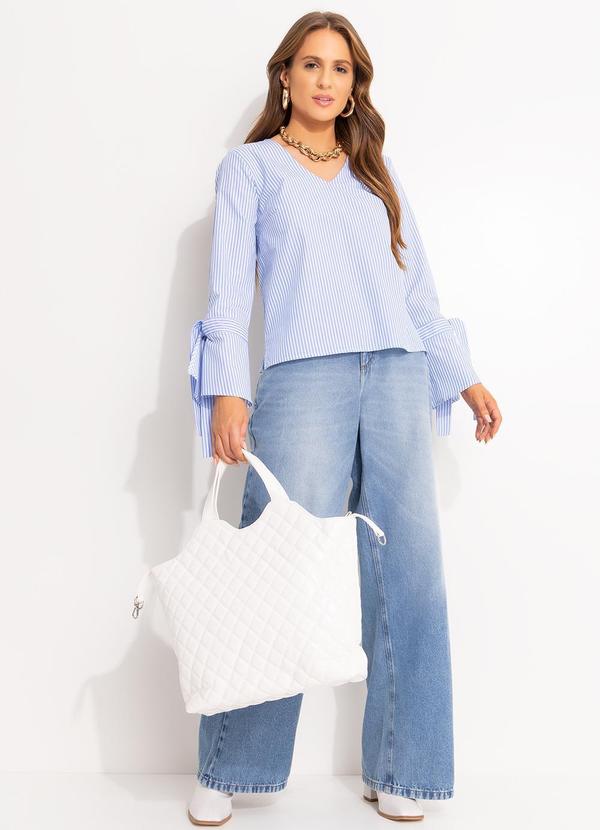 Quintess - Blusa Listrado Azul em Tricoline 4