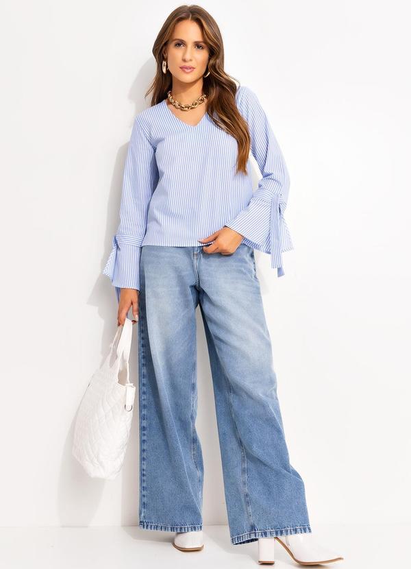 Quintess - Blusa Listrado Azul em Tricoline 2