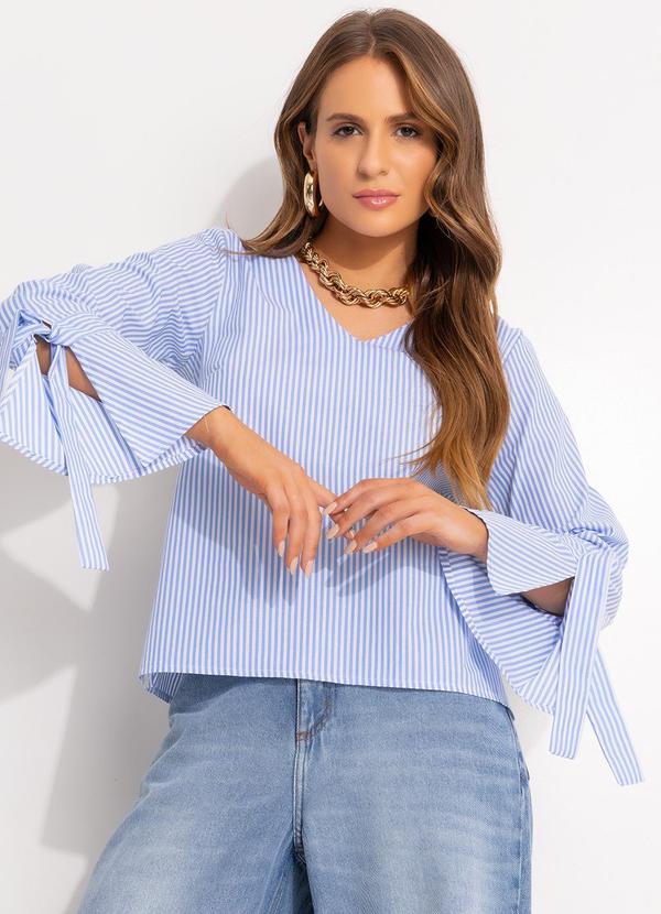 Quintess - Blusa Listrado Azul em Tricoline 1
