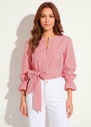 Blusa Listrado Vermelho em Tricoline