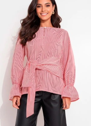 Quintess Blusa Listrado Vermelho em Tricoline