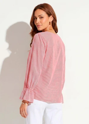 Quintess - Blusa Listrado Vermelho em Tricoline - QUINTESS