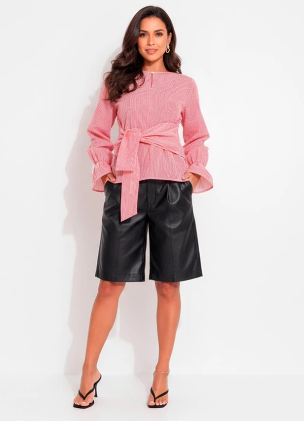 Quintess - Blusa Listrado Vermelho em Tricoline 6