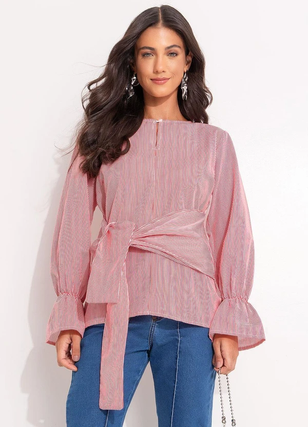 Quintess - Blusa Listrado Vermelho em Tricoline 7
