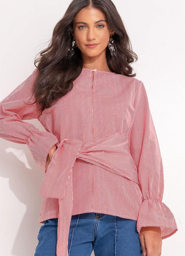 Quintess - Blusa Listrado Vermelho em Tricoline 9