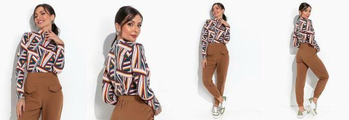 Blusa Listras Mostarda com Gola no Decote