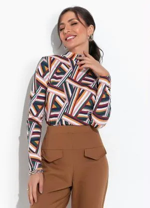 Moda Pop - Blusa Listras Mostarda com Gola no Decote - MODA POP