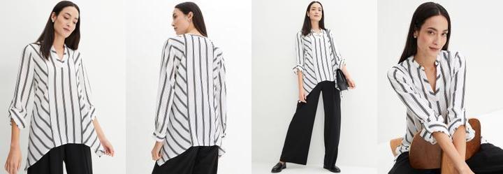 Blusa Listras P&B em Crepe Plano