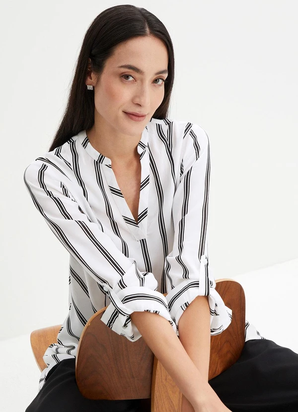 bonprix - Blusa Listras P&B em Crepe Plano 4