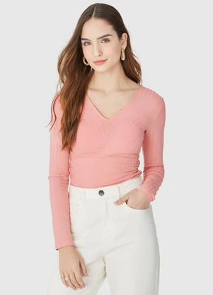 Malwee - Blusa Long Cropped Canelada Rosa - MALWEE