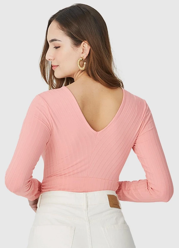 Malwee - Blusa Long Cropped Canelada Rosa 2