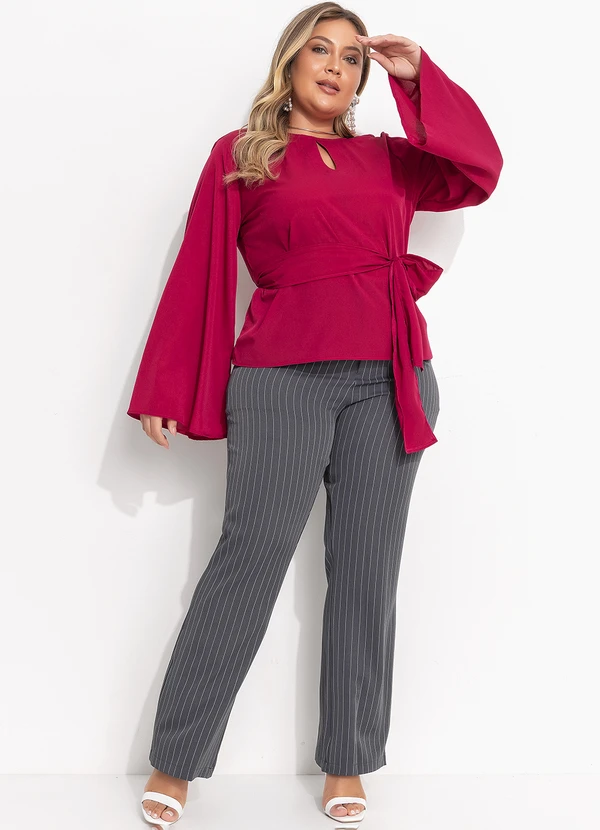 Quintess - Blusa Magenta em Crepe com Manga Flare e Faixa para Amarração 3