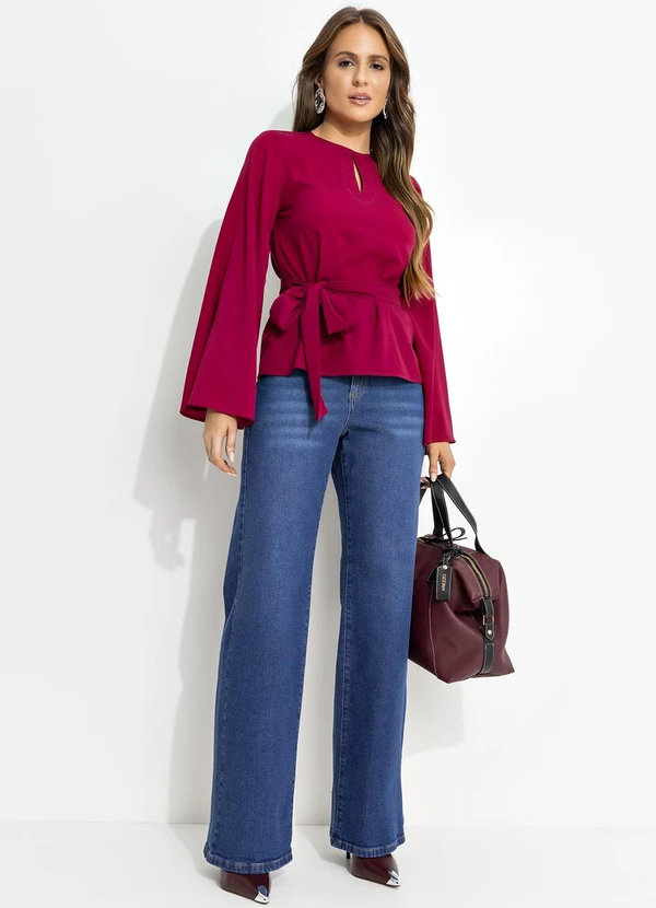 Quintess - Blusa Magenta em Crepe com Manga Flare e Faixa para Amarração 10