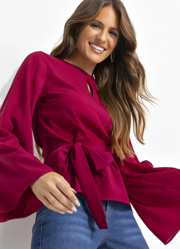 Quintess - Blusa Magenta em Crepe com Manga Flare e Faixa para Amarração 9