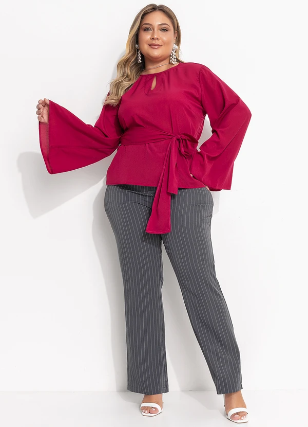 Quintess - Blusa Magenta em Crepe com Manga Flare e Faixa para Amarração 5